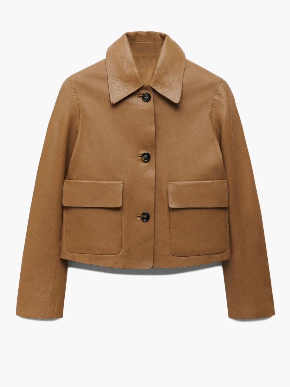 MANGO Button Up Leather Jacket in Medium Brown sold out - Picture 3 of 6